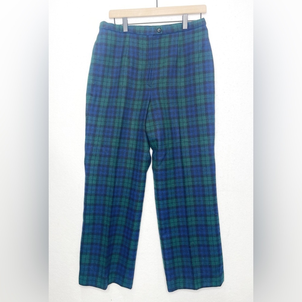 Pendleton Vintage Blackwatch Plaid Navy Green 100% Virgin Wool Pants Size 16